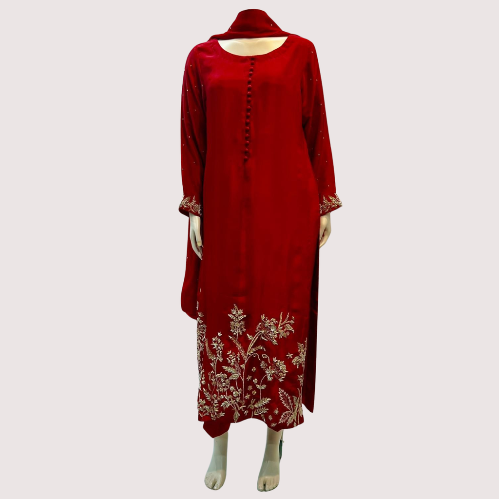 AKS Embroidered Karandi stitched 3Pc Suit D-1A