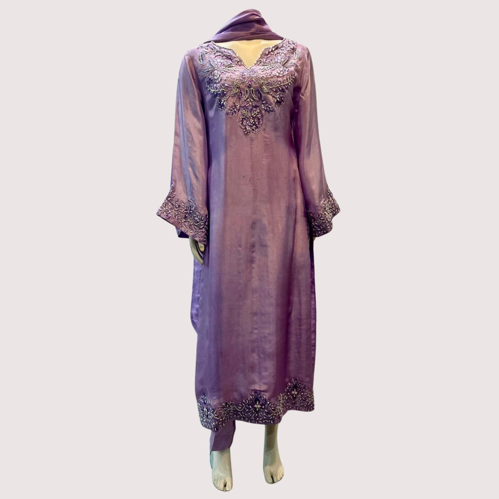 AKS Embroidered Karandi stitched 3Pc Suit D-1A