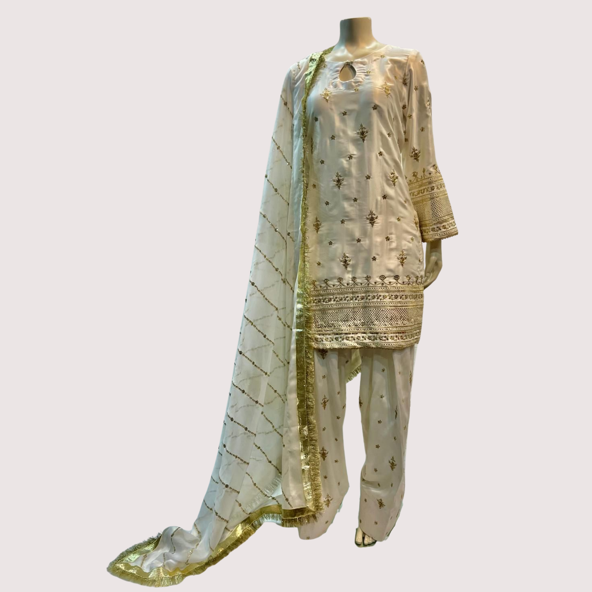 AKS Embroidered Karandi stitched 3Pc Suit D-1A